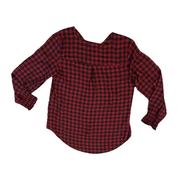 New Maurice’s Women’s Top Medium Oversized Gingham Plaid Red Black Popover - Picture 2 of 5